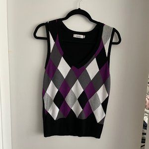 RICKIS Size Medium Black, Purple, White and Grey Sweater Vest
